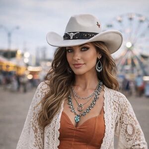 Stylish Cream Cowgirl Hat with Black Band